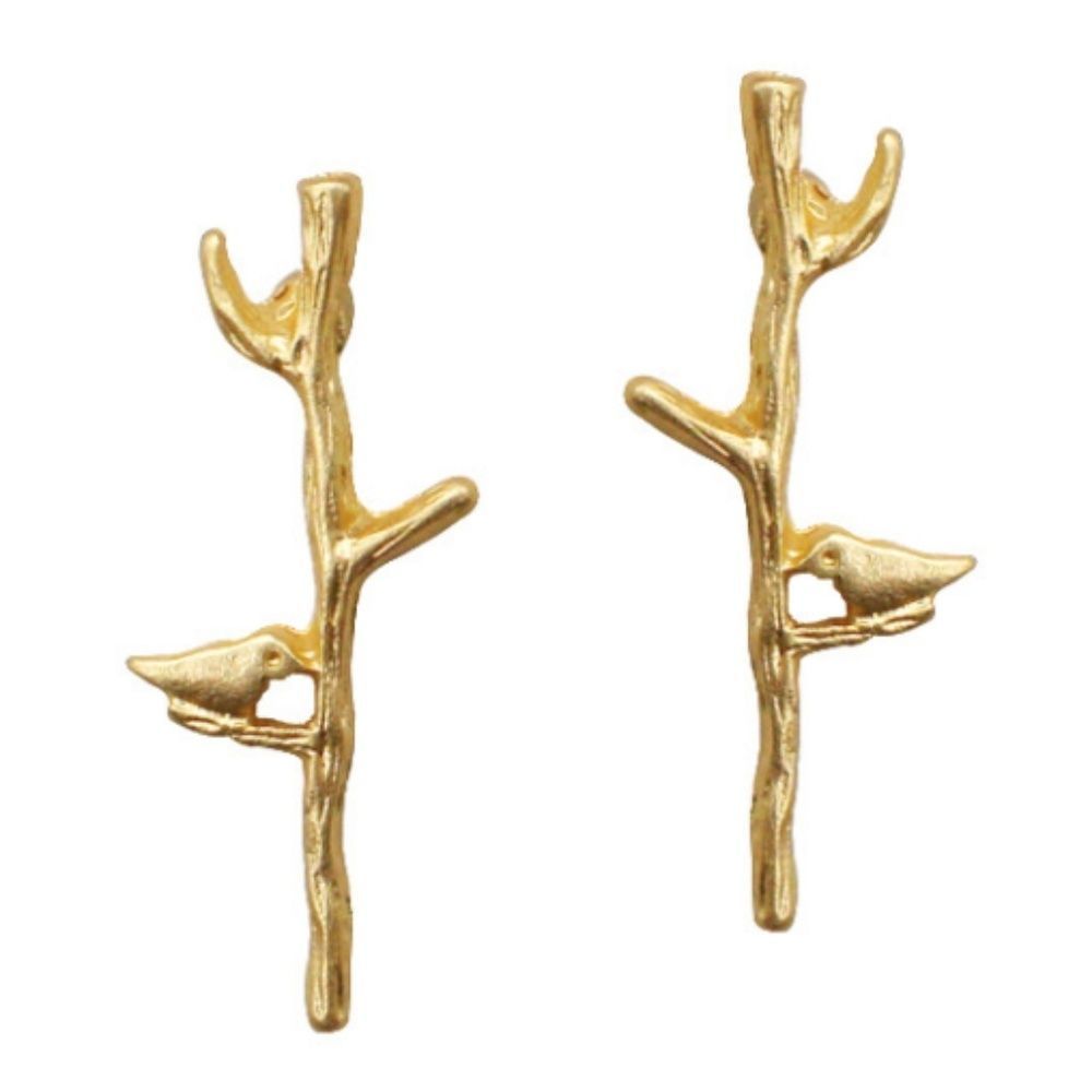 Bird and Twig post earrings gold branch New item
